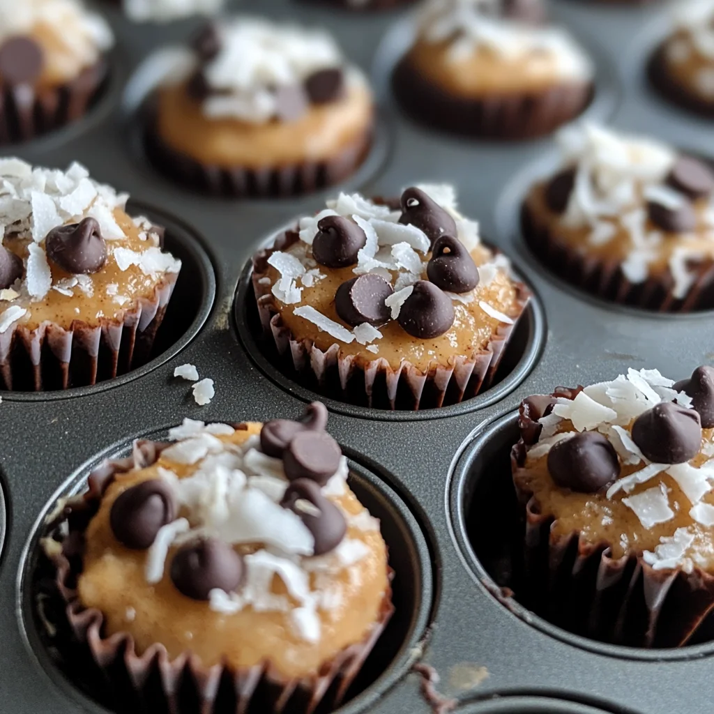Frozen banana peanut butter bites in muffin tin with toppings