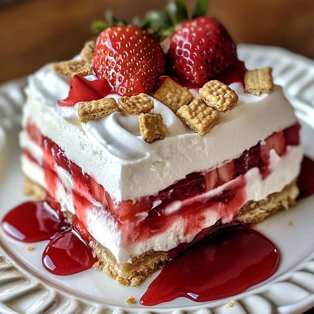 strawberry shortcake icebox cake slice close-up