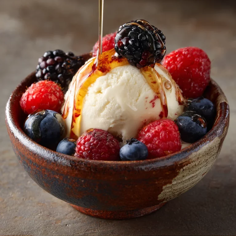 frozen greek yogurt with fresh berries and honey